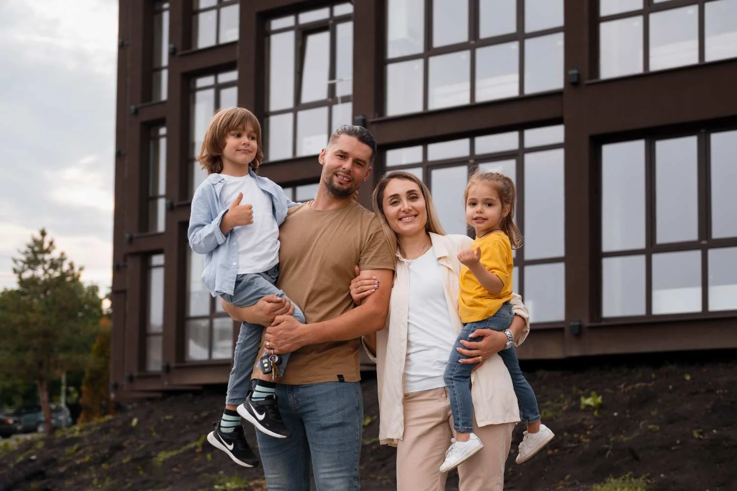 Happy family in their home
